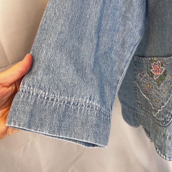 Vintage Southwestern Button Down Denim Blue Shirt Embroidered Pockets Sz LG/XL - Picture 6 of 9